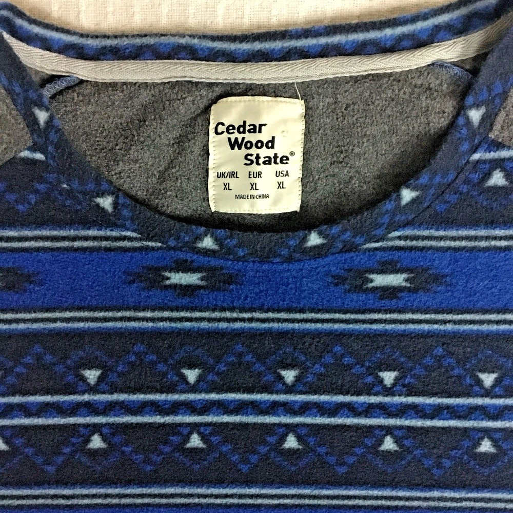 Cedar Wood State Mens XL Blue Aztec Fleece Raglan Long Sleeve Pullover‎ Shirt